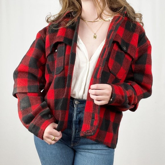 Vintage Lumberjack Plaid Wool Oversized Shacket Shirt Jacket Coat Buffalo Check - Picture 3 of 7